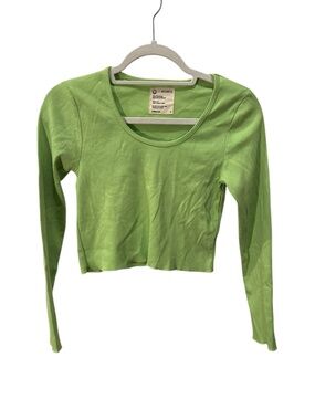 For days neon lime green quality cotton cropped long sleeved top S